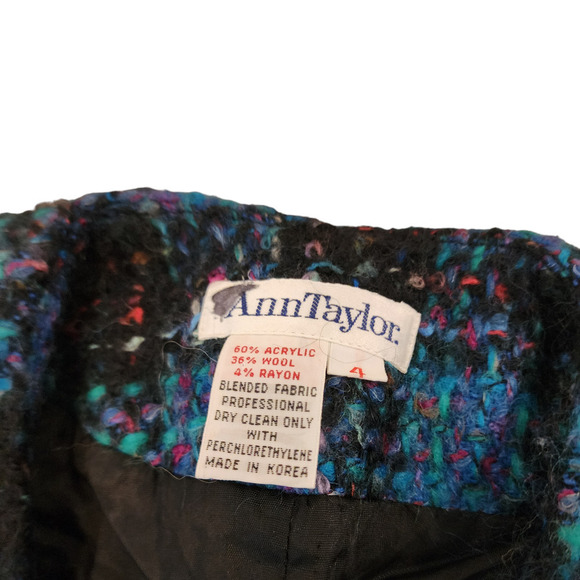 Vintage Cropped Tweed Jacket Ann Taylor Jewel Plaid Jacket Tweed Vivid - Picture 8 of 11